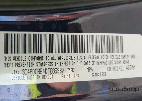 2019 Dodge Journey Se из США, поврежденный, VIN 3C4PDCBB4KT686987